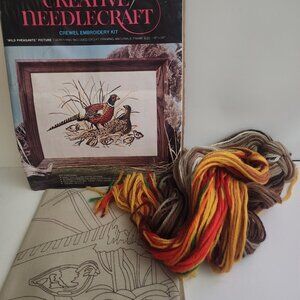 Vintage Creative Needlecraft Crewel Embroidery Kit - "Wild Pheasants" Picture...